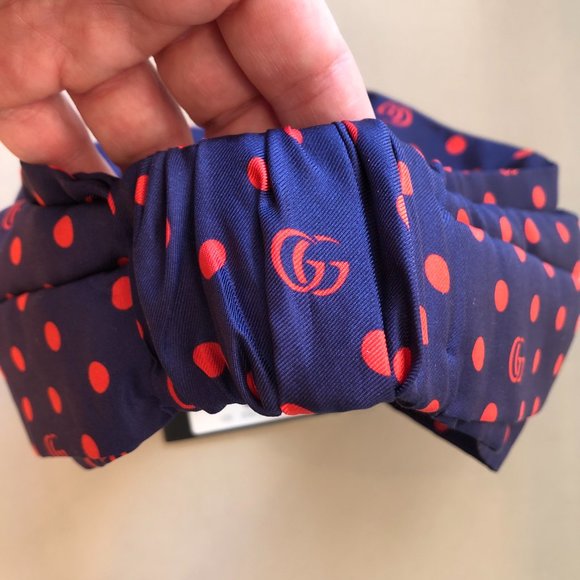 Authentic and New Gucci Navy Headband with Red Polka Dots and Interlocking GG - Picture 3 of 6